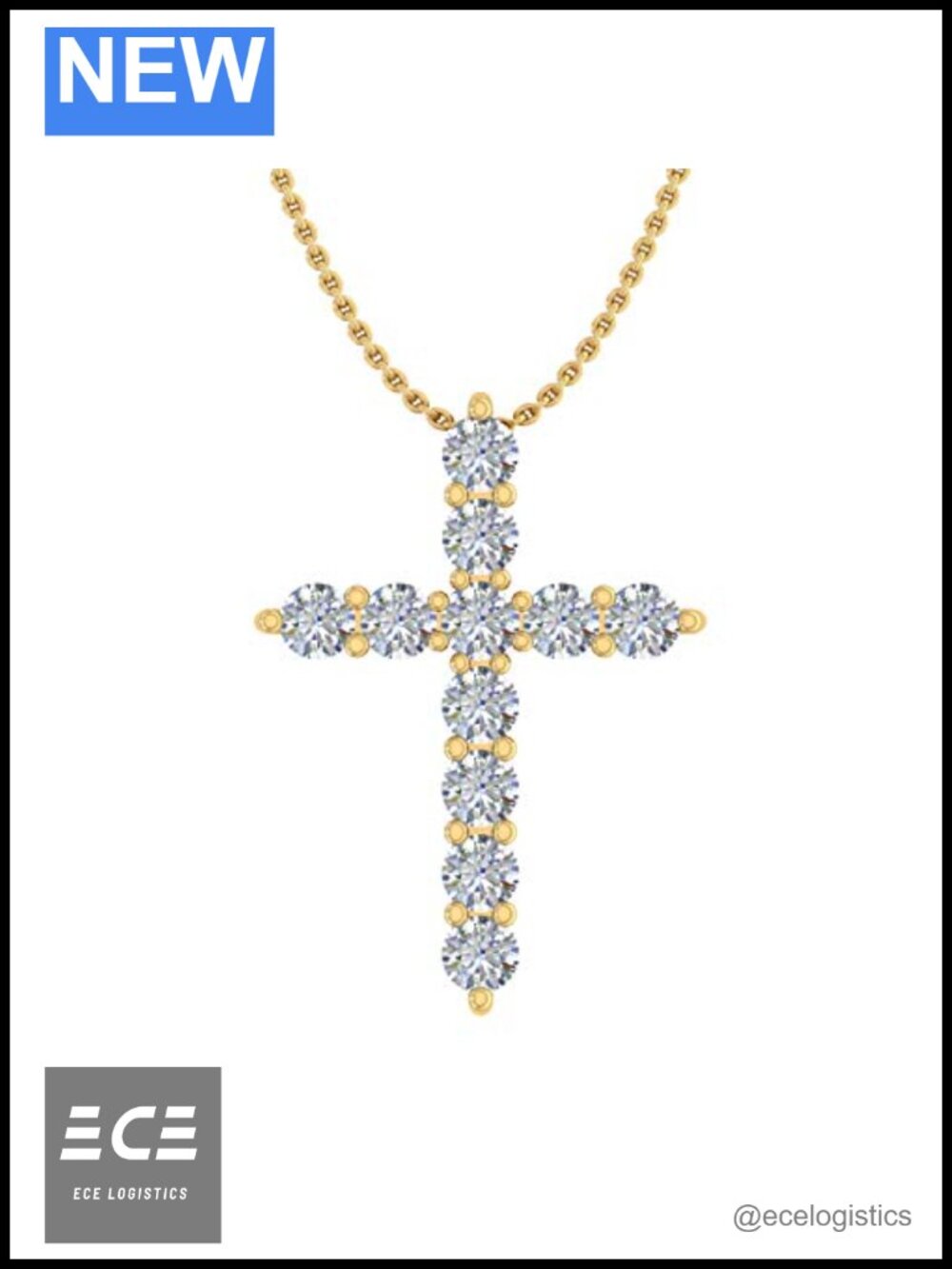 14K Yellow Gold Diamond Cross Pendant Necklace 1/2 Ct with Silver Chain
